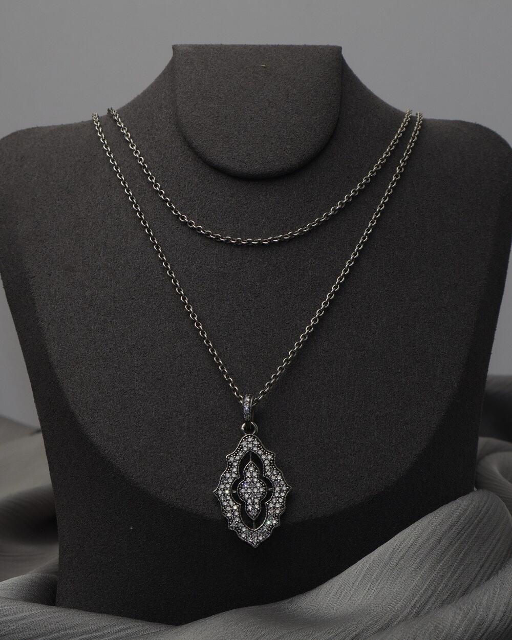 Pandora Sterling Silver Sparkling Lace Pendant Necklace 10.7G / 37in